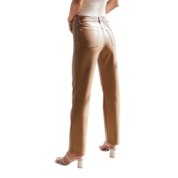 Aritzia Wilfred Melina low rise vegan leather tan slim straight leg pants 8 - Picture 3 of 14